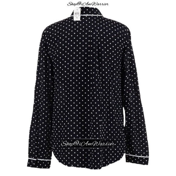 Ann Taylor NWT navy dotted contrast piped silk pj style blouse *shop@iamwarrior - Picture 4 of 10
